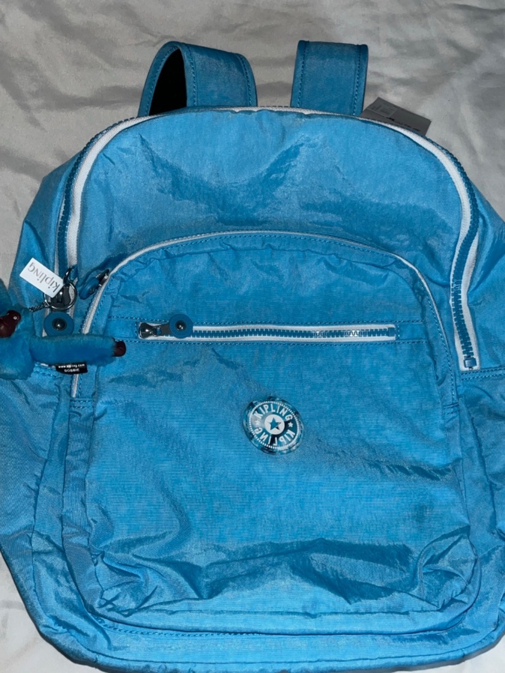 Kipling Backpack Laptop Bookbag Seoul Large W/ Keychain Powder Blue Marble New